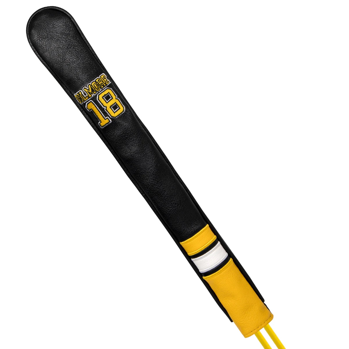 Black and yellow paddle with number 18 on a white background