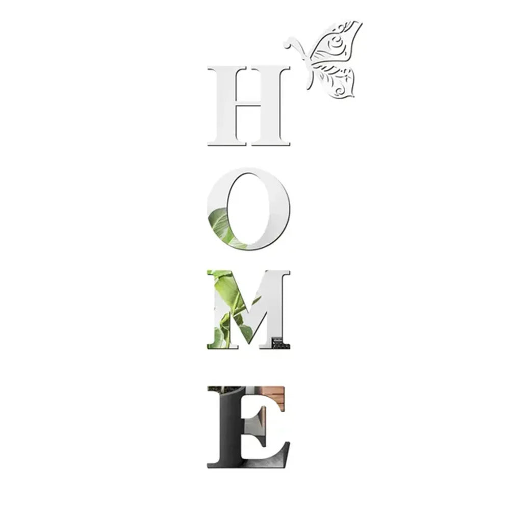 Decorative wall art with the word 'HOME' on a white background