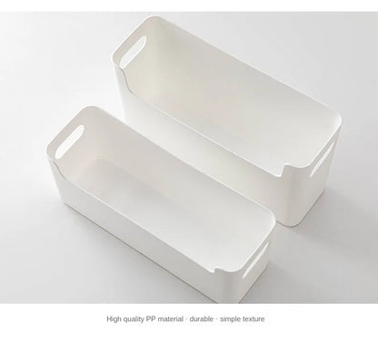 Two white rectangular containers on a light gray background