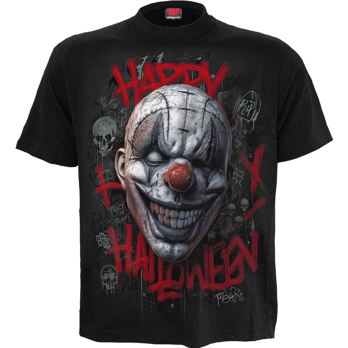 Happy Horroween T-Shirt Black Halloween Killer Clown Graphic 100% Cotton Tee