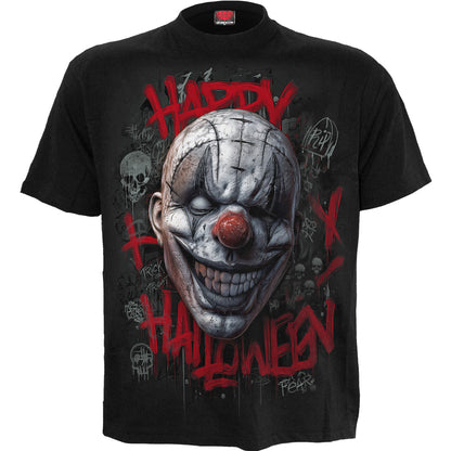Happy Horroween T-Shirt Black Halloween Killer Clown Graphic 100% Cotton Tee