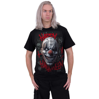 Happy Horroween T-Shirt Black Halloween Killer Clown Graphic 100% Cotton Tee