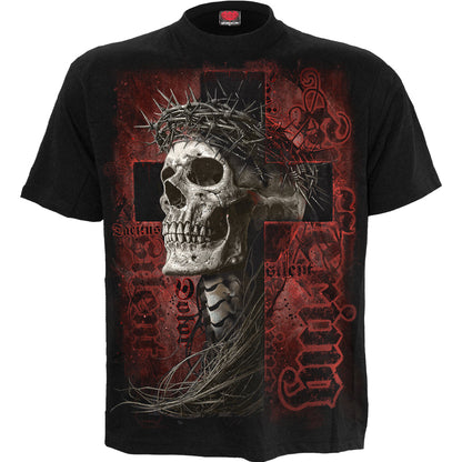 Silent Suffering T-Shirt Black Religious Art Graphic 100% Cotton Tee Skull Gothic