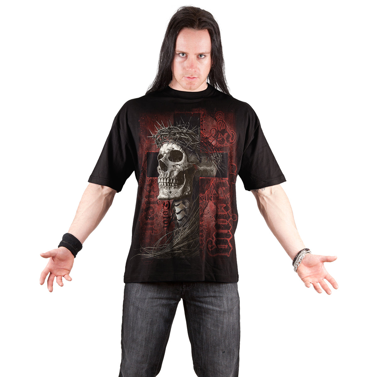 Silent Suffering T-Shirt Black Religious Art Graphic 100% Cotton Tee Skull Gothic