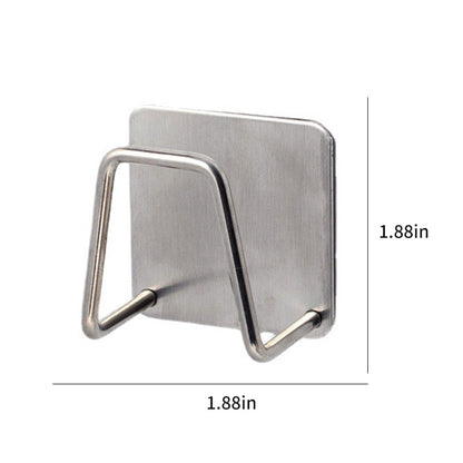 Metallic wall hook with dimensions on a white background