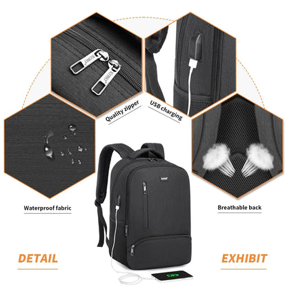 Black backpack with features highlighted on a white background