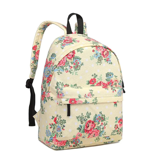 Floral patterned backpack on a white background
