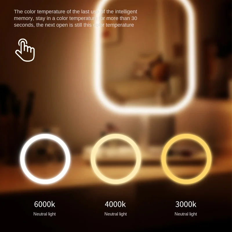 LED light color temperature display with three options on a blurred background
