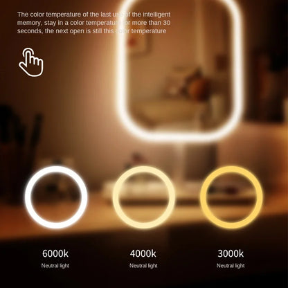 LED light color temperature display with three options on a blurred background