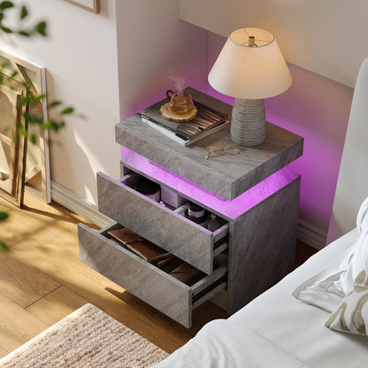 Modern nightstand with LED lighting in a bedroom setting