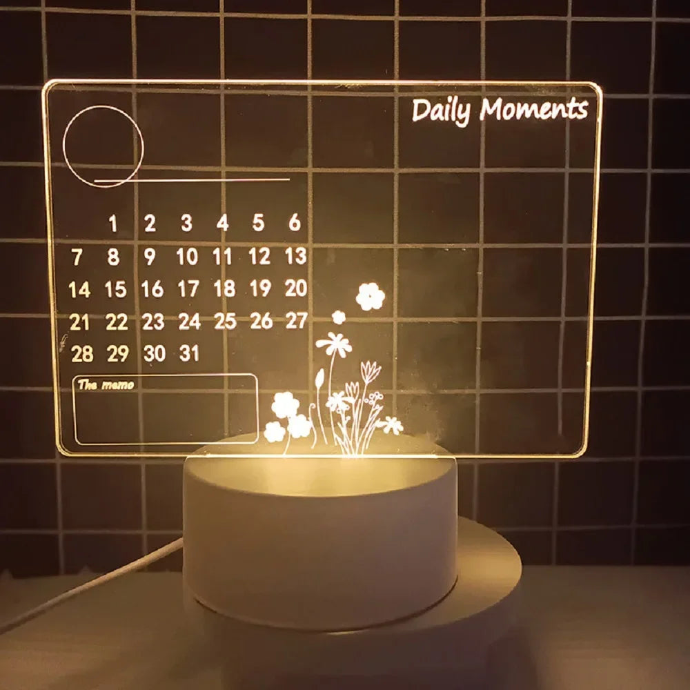 Decorative night light with floral design and 'Daily Moments' text on a tiled wall background