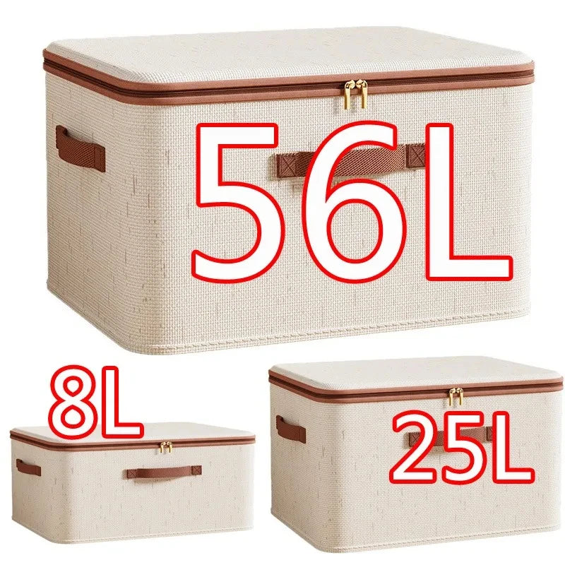 Three storage boxes with different capacities labeled on a white background