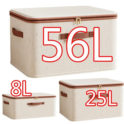 Three storage boxes with different capacities labeled on a white background