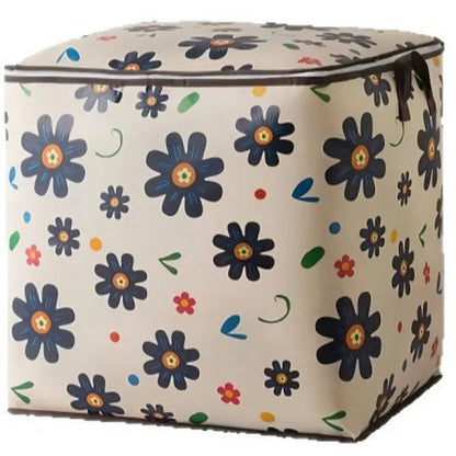 Cube-shaped ottoman with floral pattern on a white background