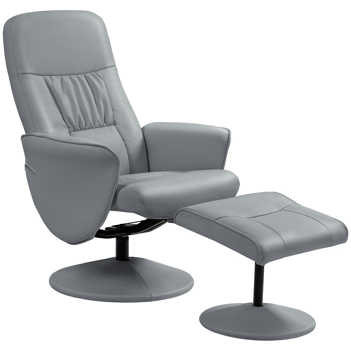 Gray recliner chair with ottoman on a white background