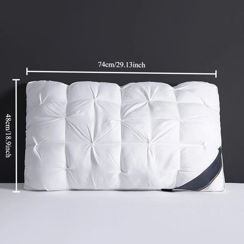 White pillow with measurements on a dark background