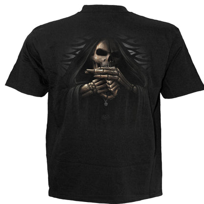 Bone Finger T-Shirt Black Grim Reaper Skeleton Graphic 100% Cotton Tee Shirt
