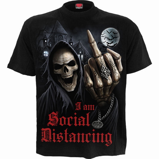 Soziales Distanz T-Shirt Schwarz Lustiges Grafik T-Shirt 100% Baumwolle Lustiges Totenkopf-Shirt