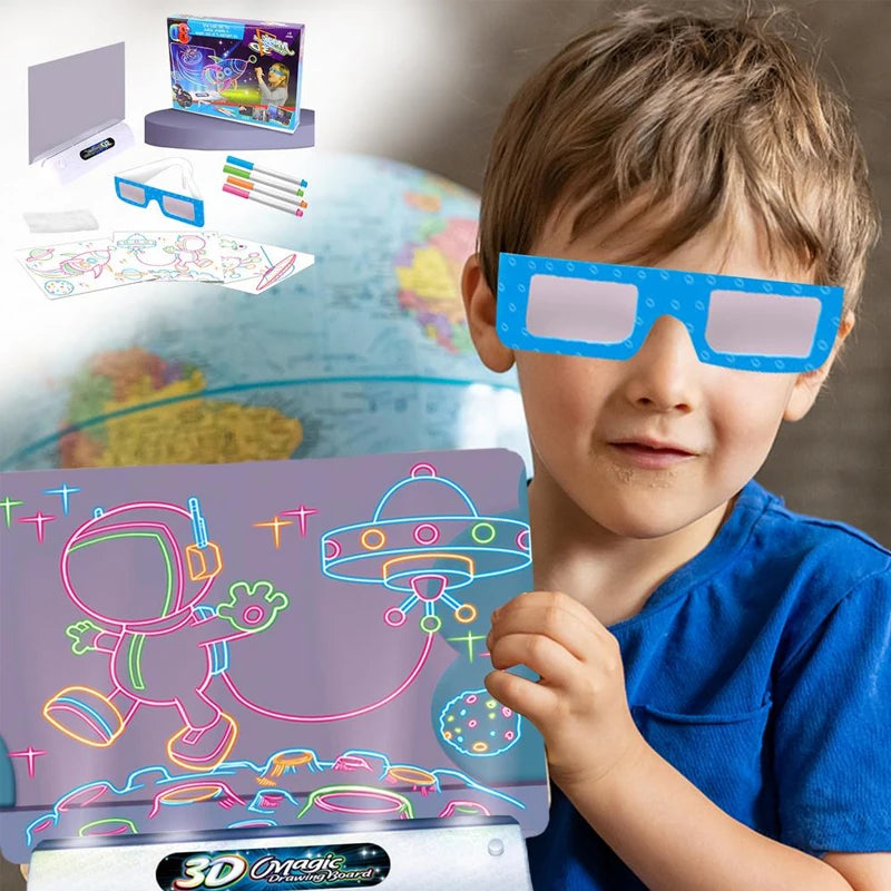 Kid with 3D Glasses and LED Drawing Board