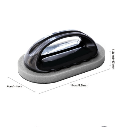 Black and gray car scrubber with dimensions on a white background