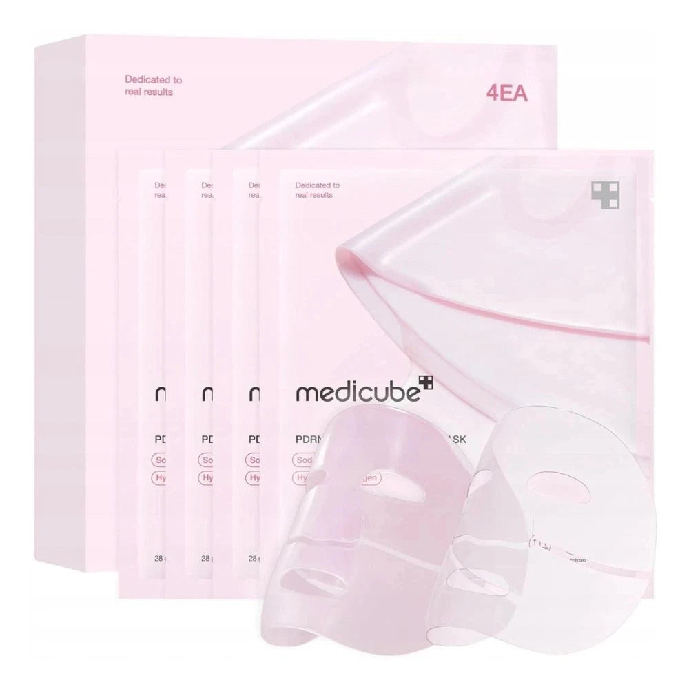 Medicube product packaging with a pink background