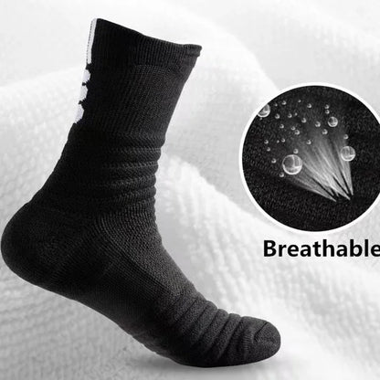 Black sock with a close-up inset showing breathability, on a light gray background.