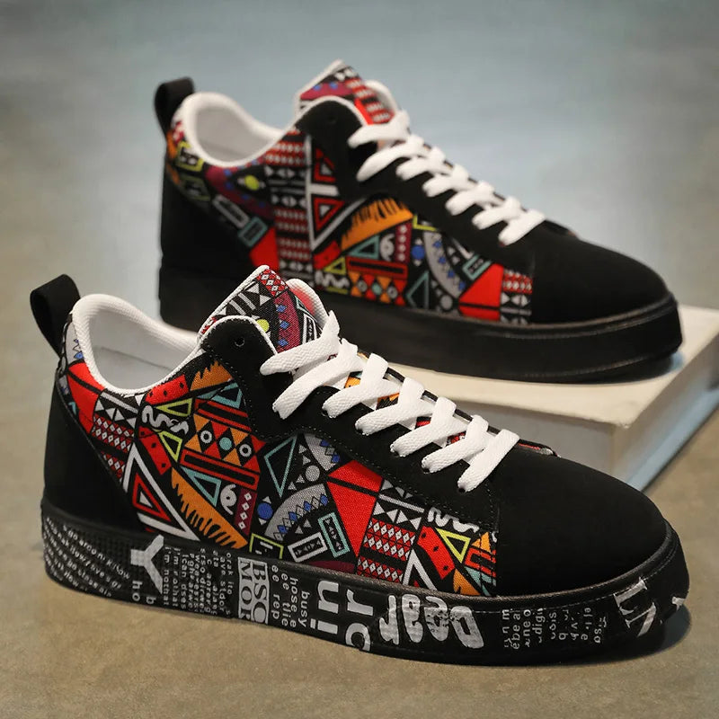 Mens Black Colourful Graphic Print Trainers