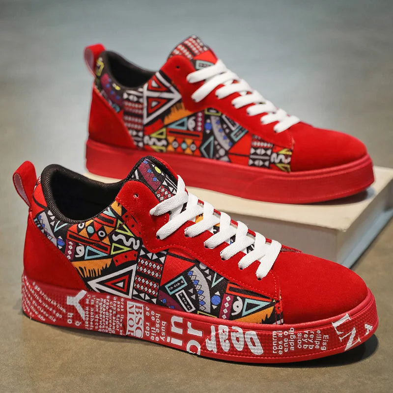Mens Red Colourful Graphic Print Trainers
