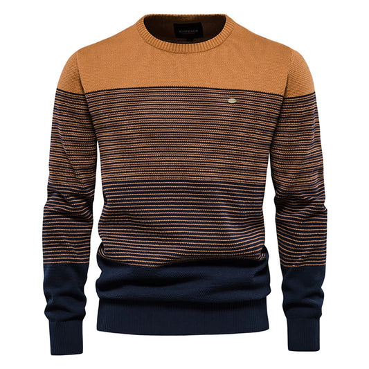 Mens Striped Cotton Knitted Sweater