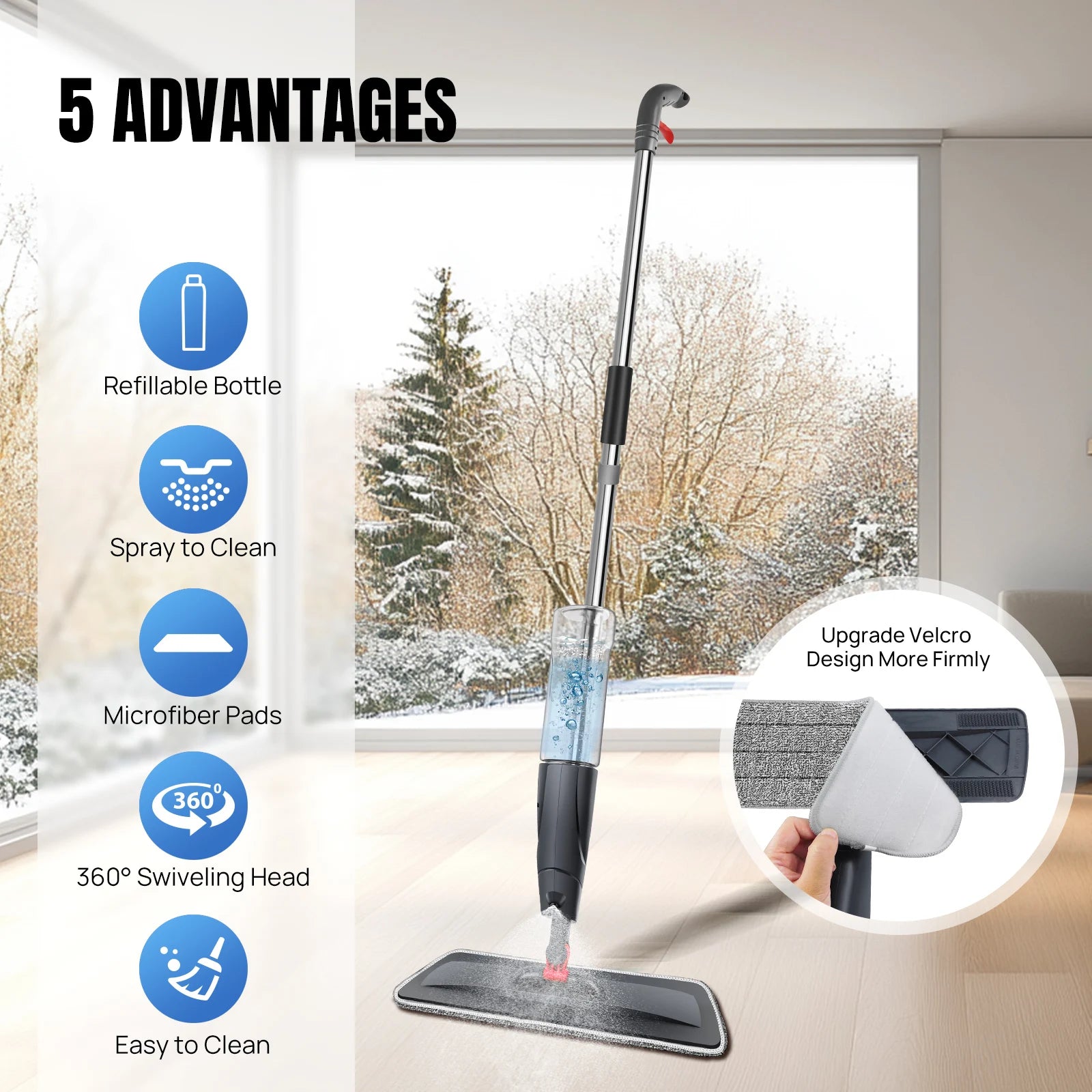 Cleaning tool with features highlighted and a window in the background