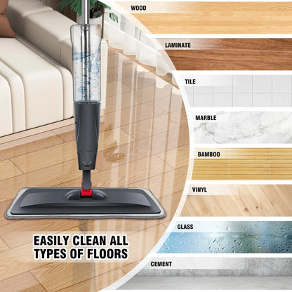 Mop cleaning different types of flooring with a close-up of the mop head.