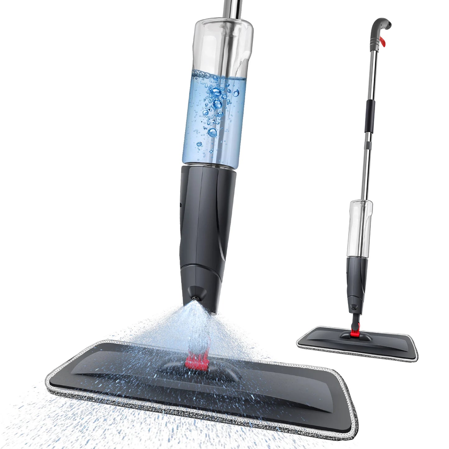 Steam cleaner with water tank and cleaning pad on a white background