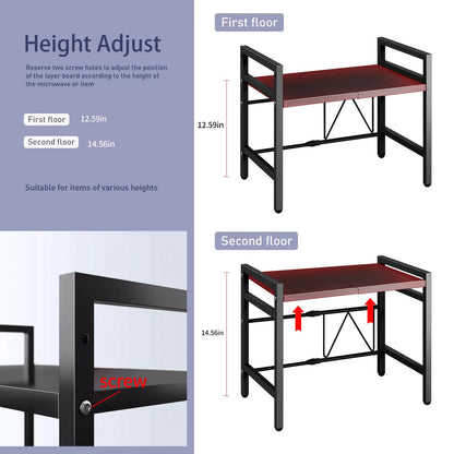 Height-adjustable shelf with measurements on a white background