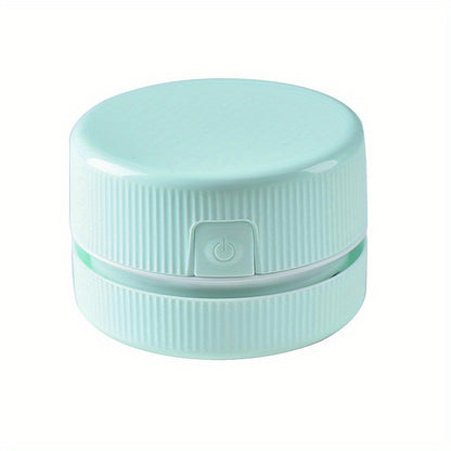 Light blue round container with power button on a white background
