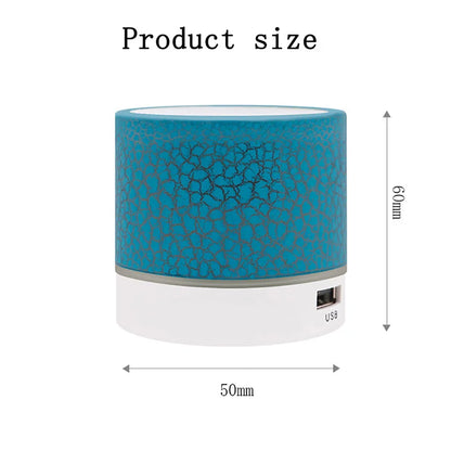 Blue textured cylindrical product with USB port, shown with dimensions on a white background