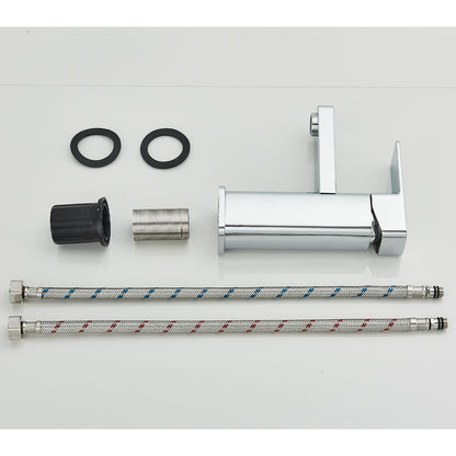 Set of plumbing components including a hose, connectors, and a valve on a white background