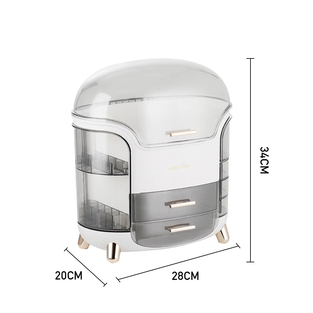 Clear plastic container with dimensions labeled on a white background