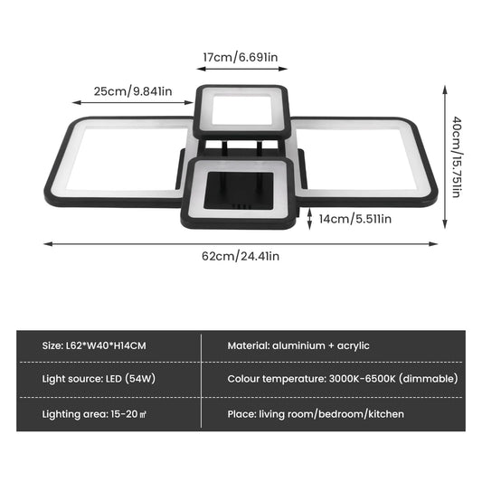 Measurement chart of a light fixture with dimensions and specifications.