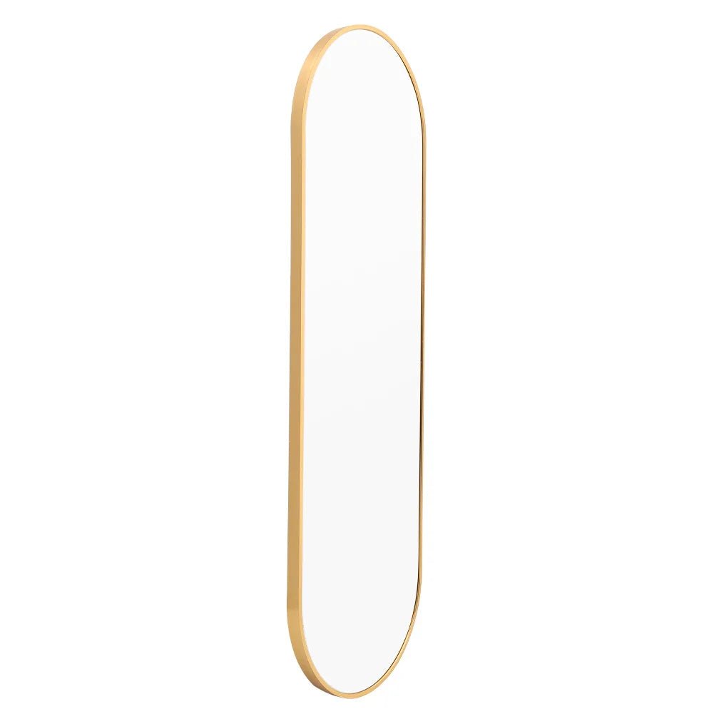 Gold oval mirror on a white background