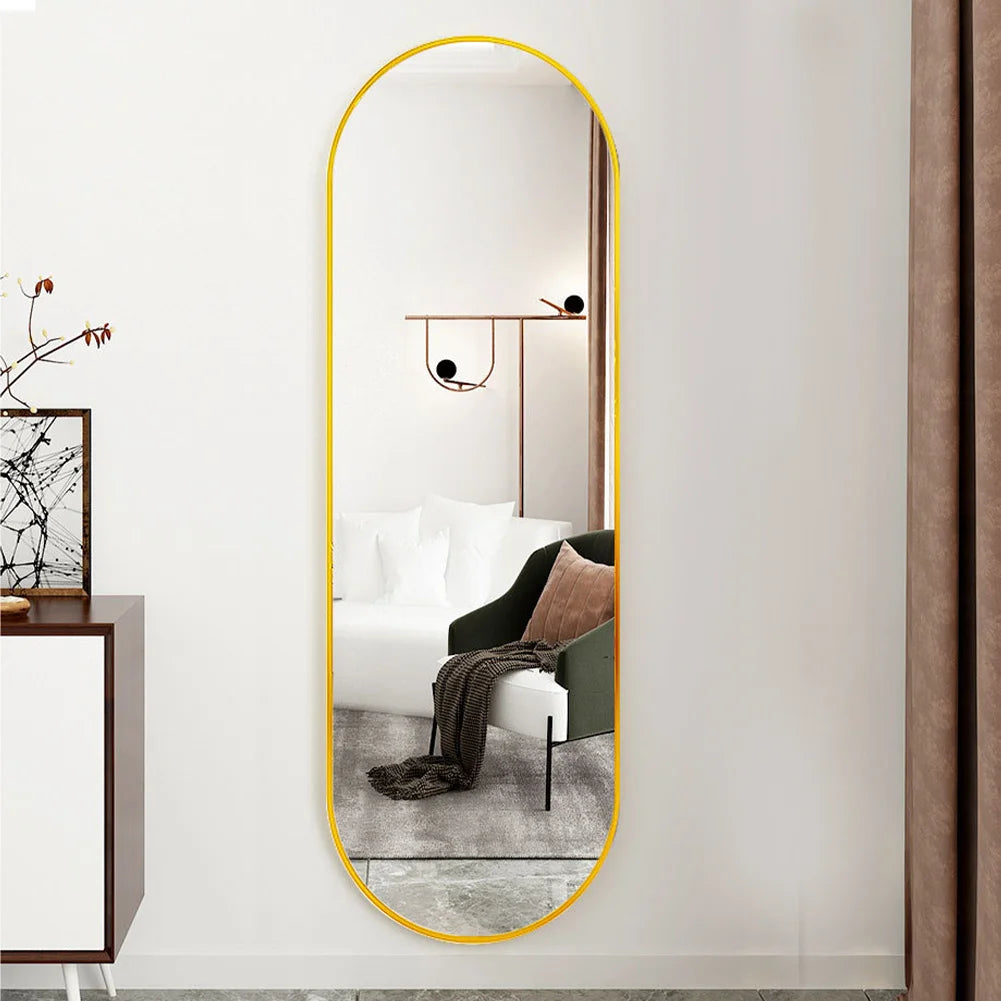 Modern Oval Full Length Gold Metal Frame Mirror