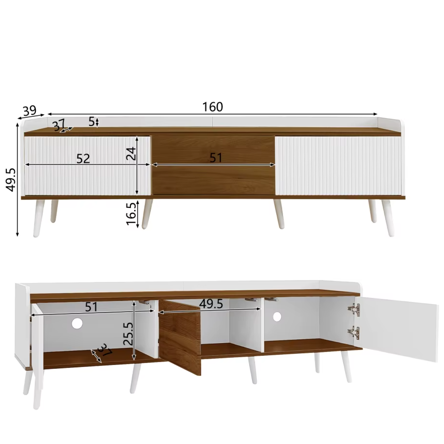 Wooden cabinet with dimensions labeled on a white background