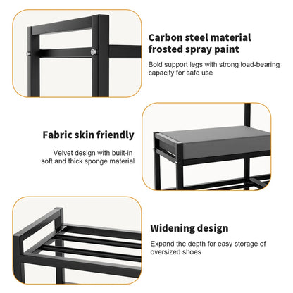 Product features including carbon steel material, frosted spray paint, fabric skin friendly design, and widening feature.