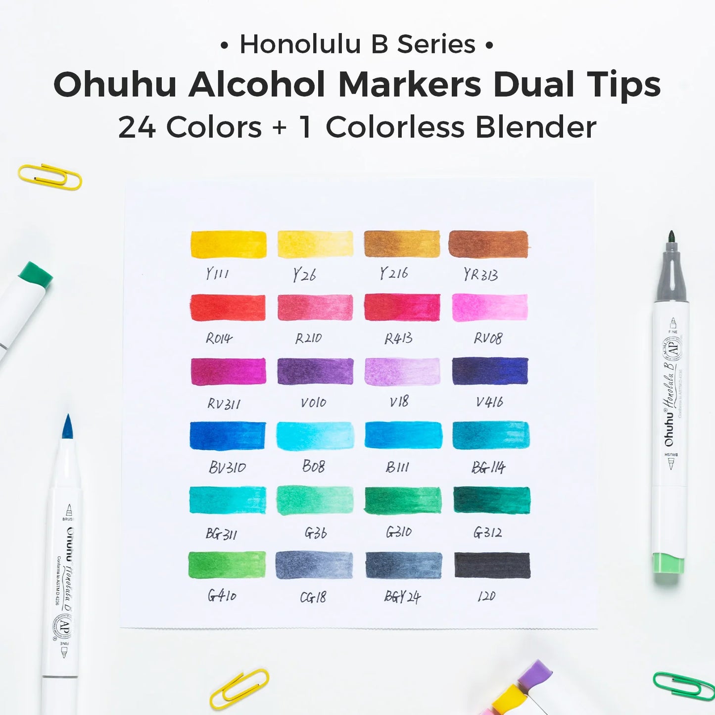 Ohuhu Alcohol Markers with color swatches on a white background