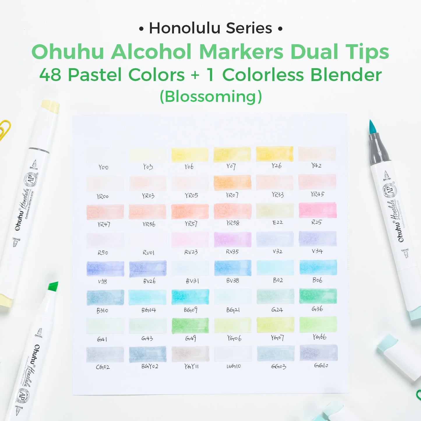 Ohuhu Alcohol Markers with color swatches on a white background