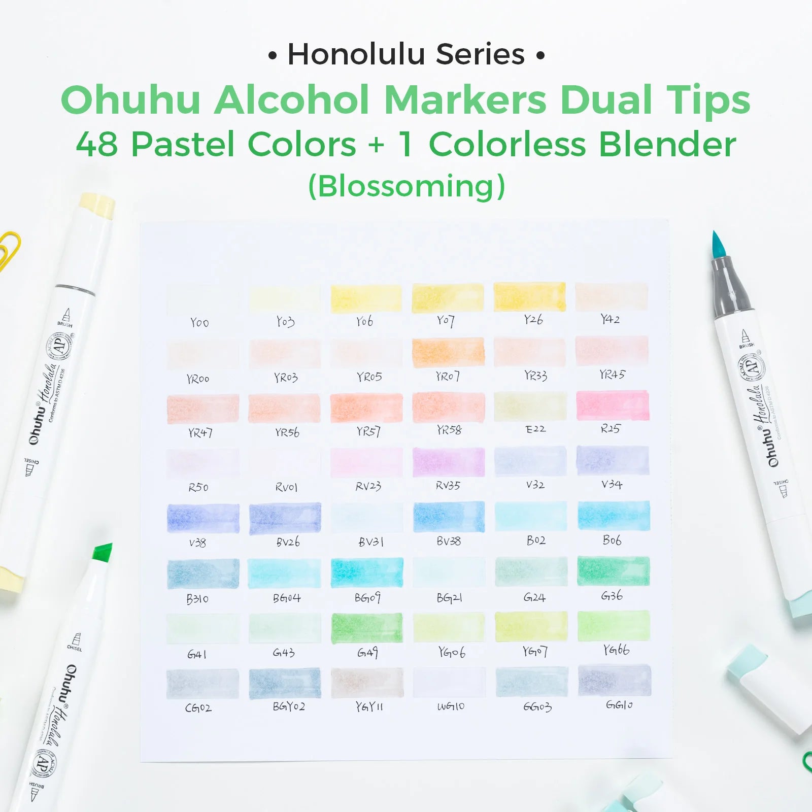 Ohuhu Alcohol Markers with color swatches on a white background