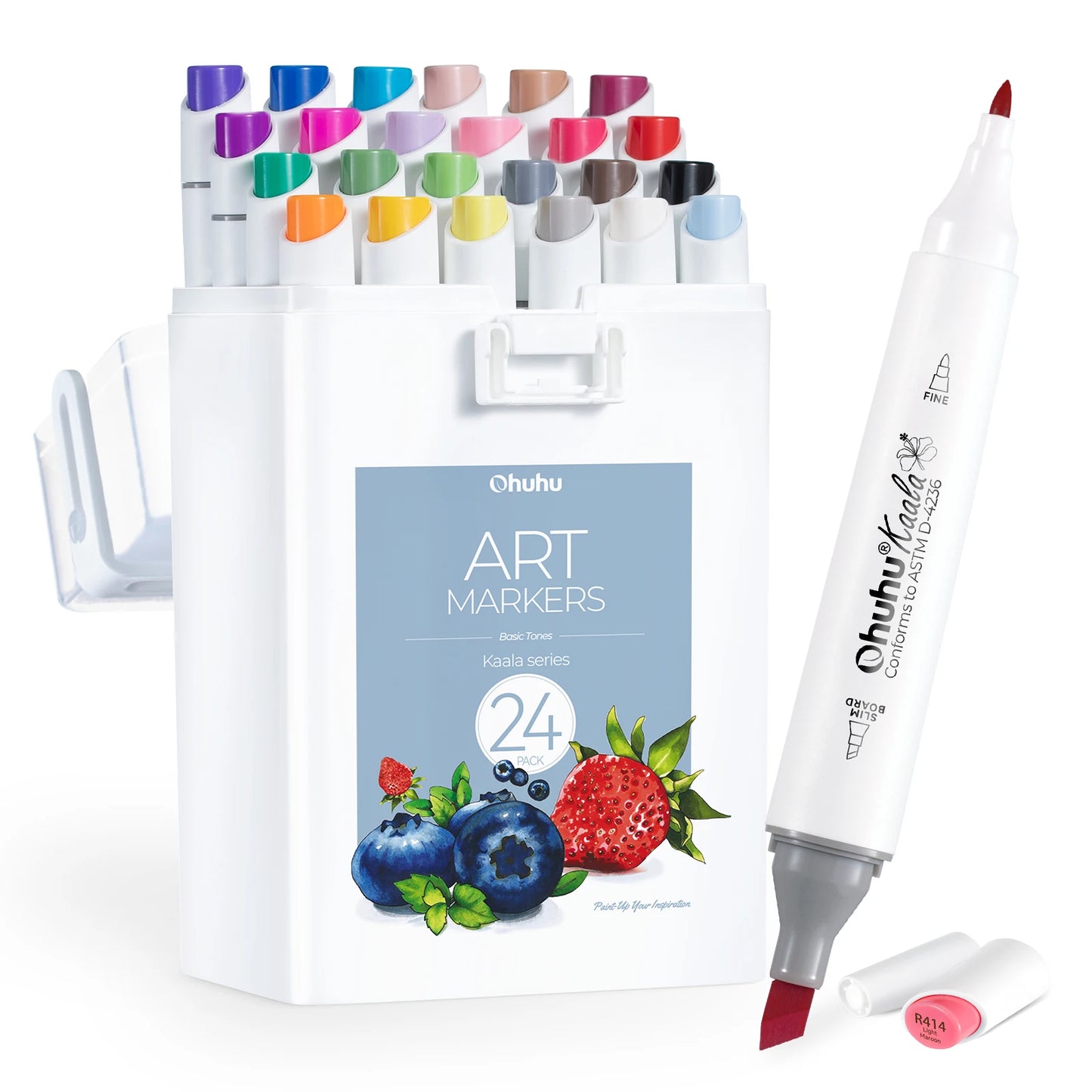 Set of Chuhu art markers with a carrying case on a white background