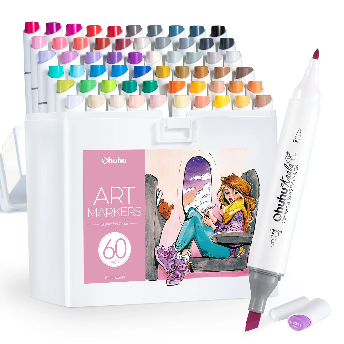 Set of Chuhu art markers with a colorful array of colors and a white marker displayed.