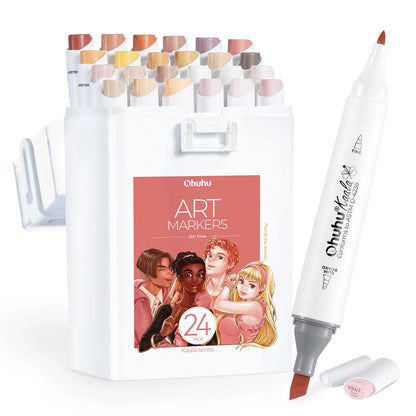 Set of Chuhu art markers with a box featuring diverse illustrations on a white background