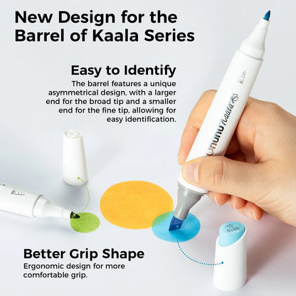 Pen with text about new design features for the Barrel of Kaala Series