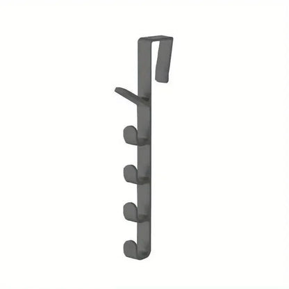 Gray wall-mounted hook with multiple hooks on a white background